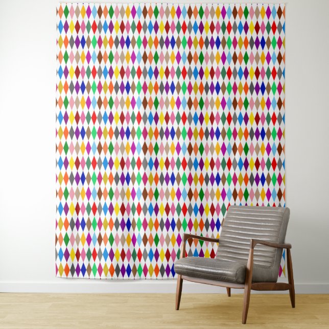 Colourful Harlequin Diamonds Design White  Tapestry (In Situ)