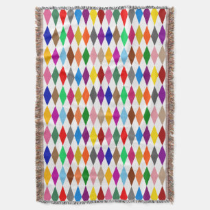 Colourful Harlequin Diamonds Design White  Throw Blanket