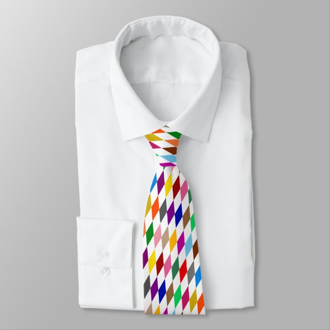 Colourful Harlequin Diamonds Design White  Tie (Tied)