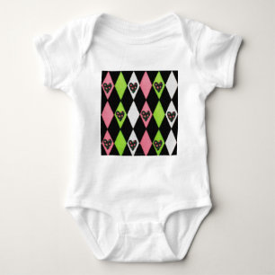 Colourful Harlequin Print with Rose Hearts Baby Bodysuit