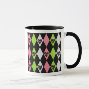 Colourful Harlequin Print with Rose Hearts Coffee  Mug