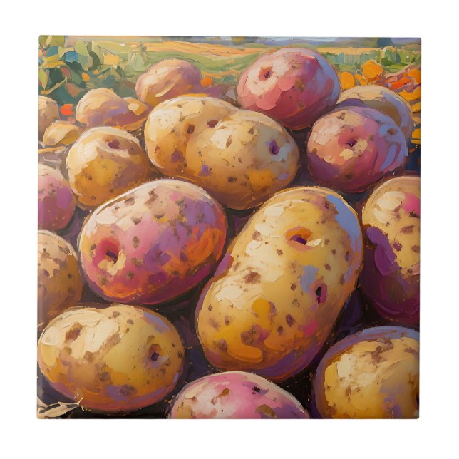 Colourful Harvest Potatoes  Tile (Front)