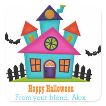 Colourful Haunted House Personalised Sticker