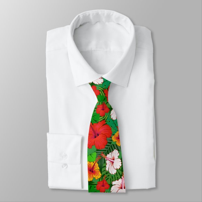 Colourful Hawaiian Flowers Tropical Leaves Holiday Tie (Tied)