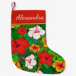 Colourful Hawaiian Hibiscus Flowers Monogram Name Small Christmas Stocking