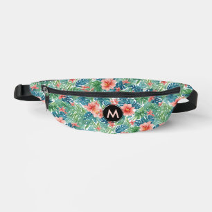 Colourful Hawaiian Leaves Floral Pattern Monogram Bum Bags