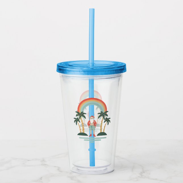 Colourful Hawaiian Santa Christmas Acrylic Tumbler (Front)