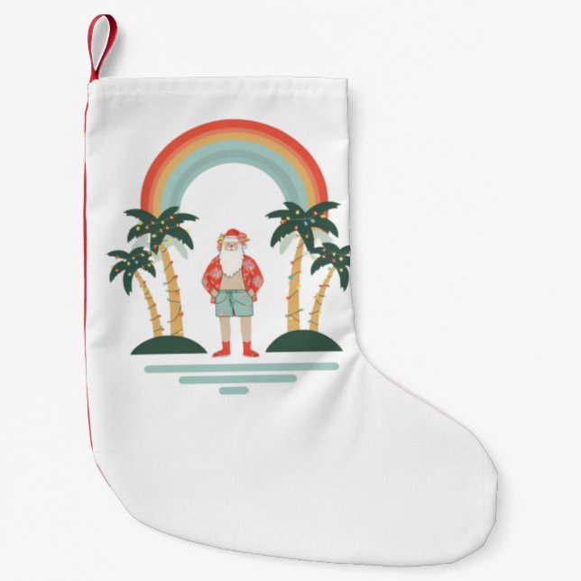 Colourful Hawaiian Santa Christmas Small Christmas Stocking (Front)
