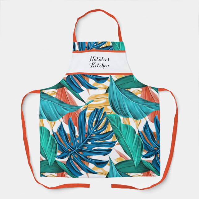 Colourful Hawaiian Tropical Banana Leaf Apron (Front)
