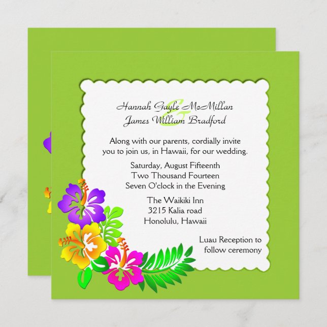Colourful Hawaiian Tropical Wedding Invitation (Front/Back)