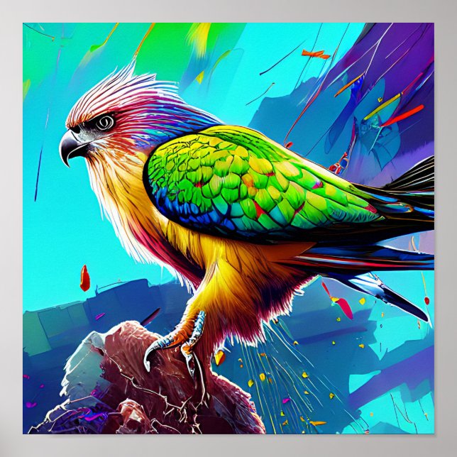 colourful hawk bird art poster (Front)