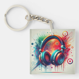 🎧 Colourful Headphones Art For Music Lovers 🎶 Key Ring