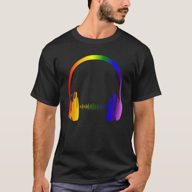Colourful Headphones Rainbow Party Techno Radio Ni T-Shirt (Front)