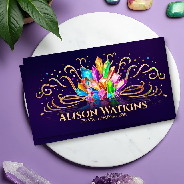 Colourful Healing Crystals and Flourishes Business Card (Creator Uploaded)