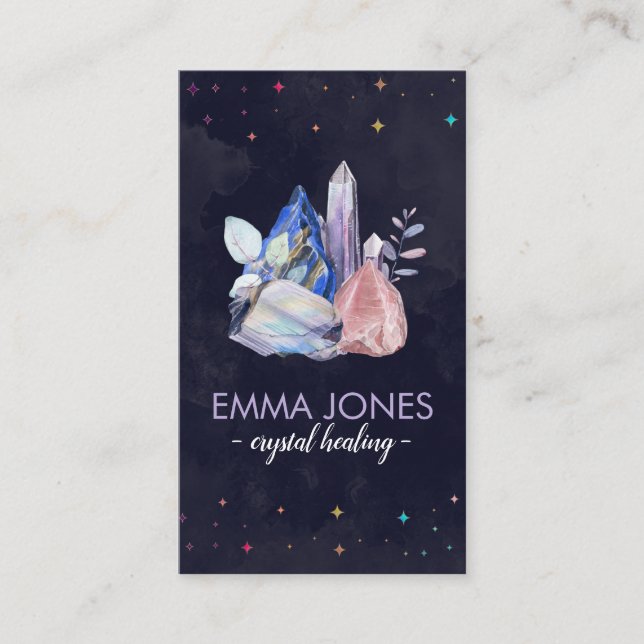 Colourful Healing Crystals Cluster Business Card (Front)
