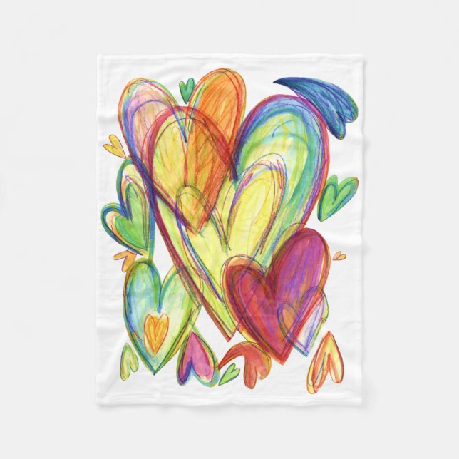 Colourful Healing Hearts Rainbow Soft Fuzzy Blanke Fleece Blanket (Front)