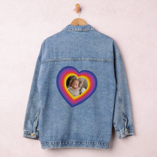 Colourful heart add your own photo denim jacket
