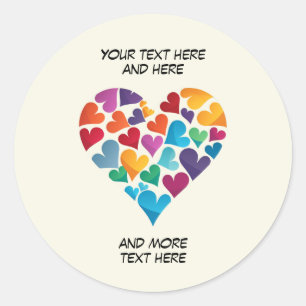 Colourful Heart, Add Your Own Text, Customisable Classic Round Sticker