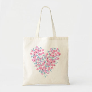 Colourful heart flowers tote bag