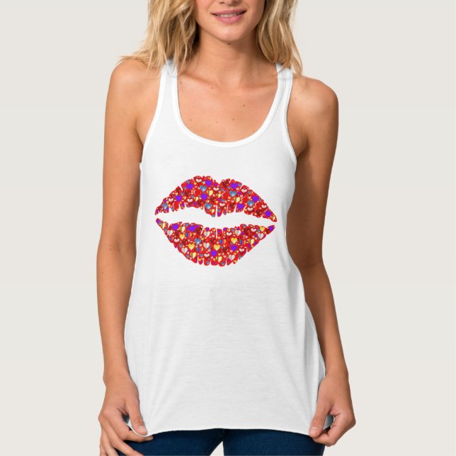 Colourful heart lips valentines day cute fun top (Front)