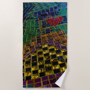 Colourful Heart Mosaic  Beach Towel