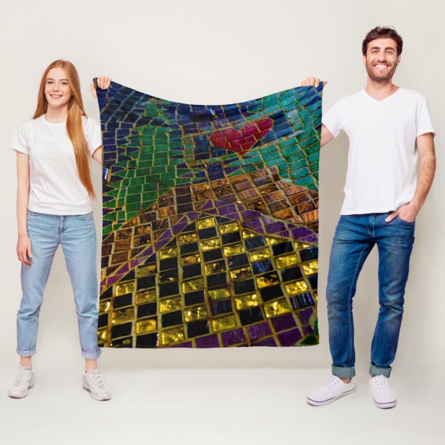 Colourful Heart Mosaic Fleece Blanket (In Situ)
