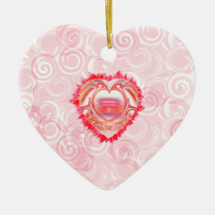 Colourful Heart Over Red Spiral Abstract Valentine Ceramic Tree Decoration