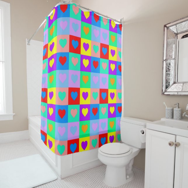 Colourful Heart Pattern Pop Art  Shower Curtain (In Situ)