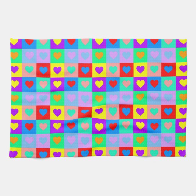 Colourful Heart Pattern Pop Art  Tea Towel (Horizontal)