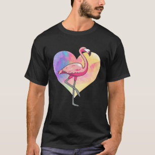 Colourful Heart Pink Flamingo Bird T-Shirt