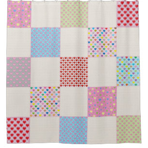 Colourful heart quilt pattern shower curtain