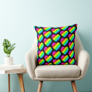 Colourful Heart Rainbow Love Bright Colour Cushion