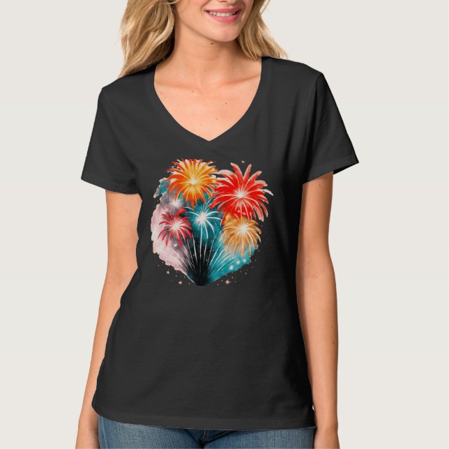 Colourful heart - shaped fire works  T-Shirt (Front)