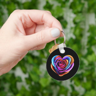 Colourful Heart Shaped Rose- Key Ring