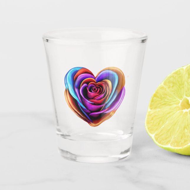 Colourful Heart Shaped Rose- Shot Glass (Front)