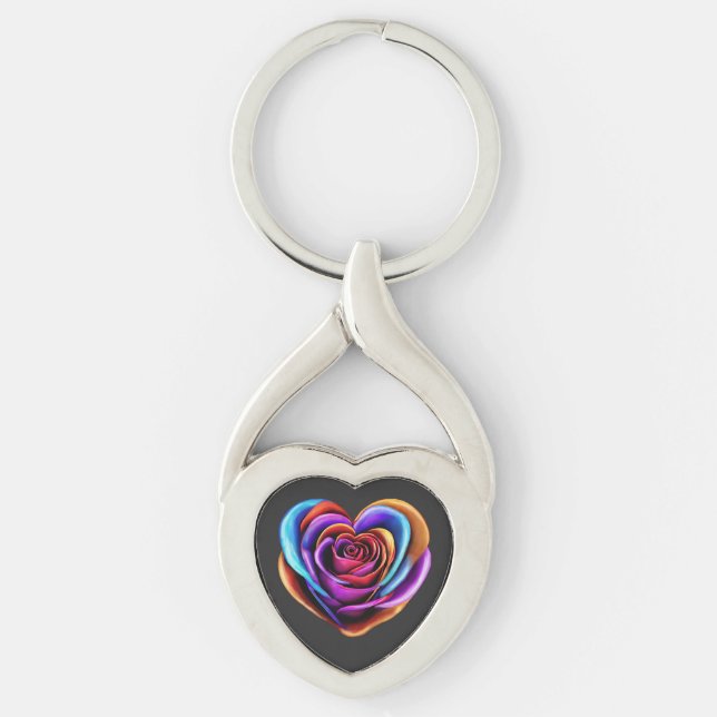 Colourful Heart Shaped Rose-Valentine's Day  Key Ring (Front)