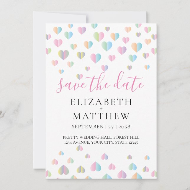 Colourful Heart Speckles Design Save The Date (Front)