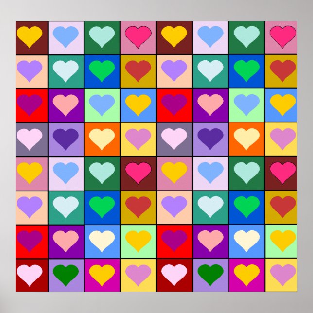 Colourful Heart Squares Poster (Front)