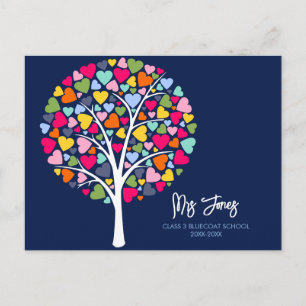 Colourful Heart Tree Design for Teacher Postcard