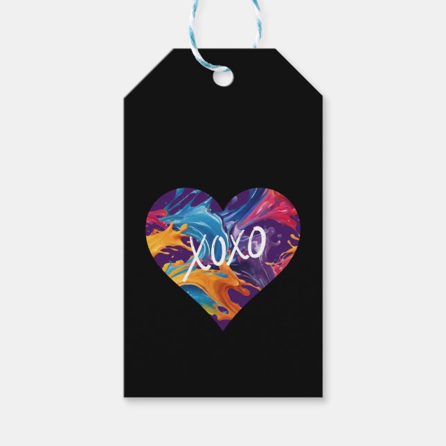 Colourful Heart XOXO-Black- Gift Tags (Front)