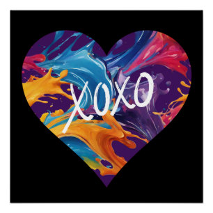 Colourful Heart XOXO-Black- Poster