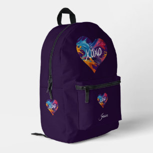 Colourful Heart XOXO-Purple Printed Backpack