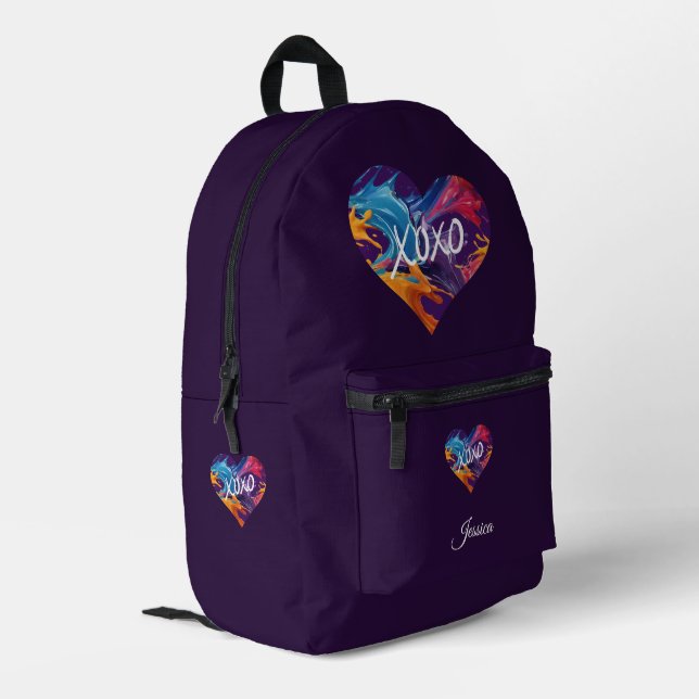 Colourful Heart XOXO-Purple Printed Backpack (Back Corner Left)