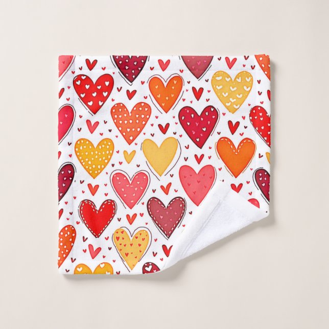 Colourful Heartfelt Love Pattern Design Bath Towel Set (Wash Cloth)