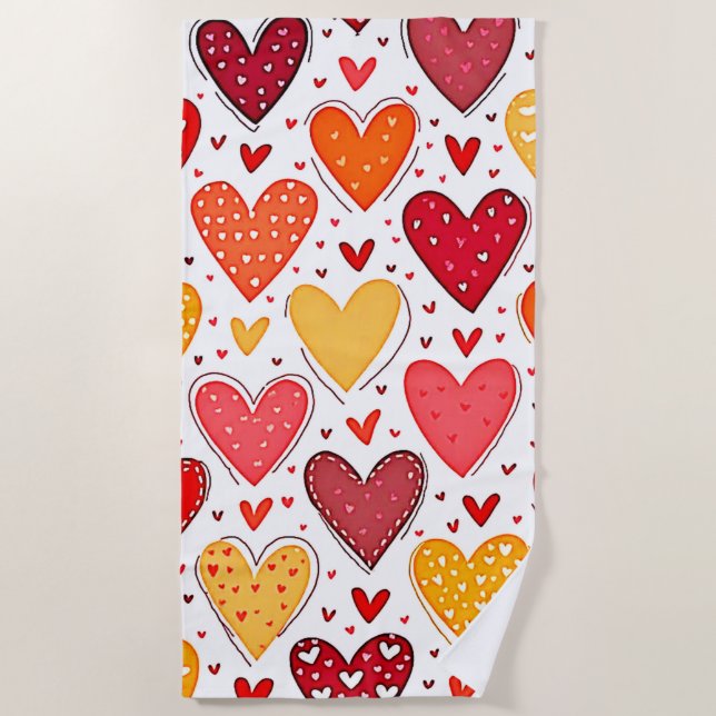 Colourful Heartfelt Love Pattern Design Beach Towel (Front)