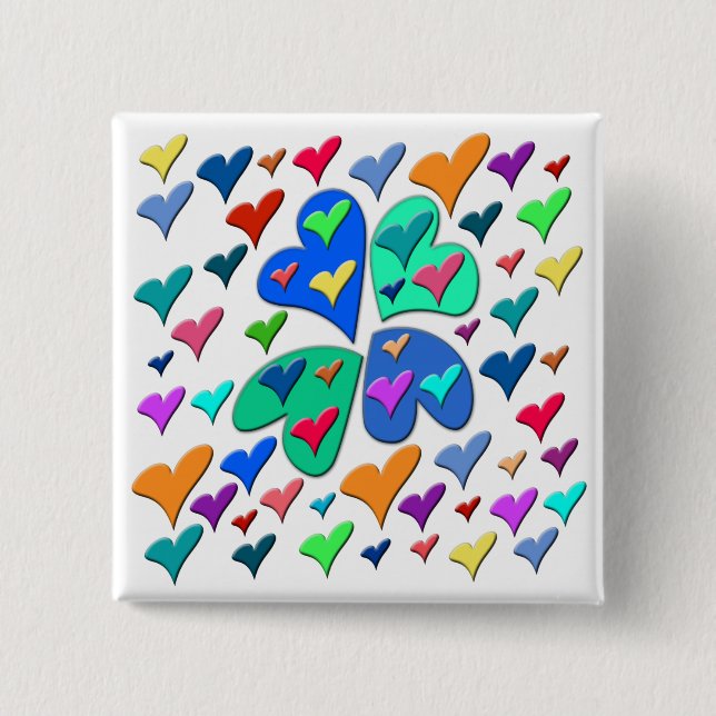 Colourful Hearts 15 Cm Square Badge (Front)