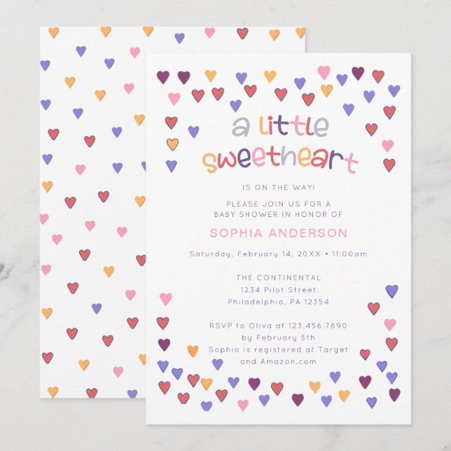 Colourful Hearts A Little Sweetheart Baby Shower Invitation (Front/Back)