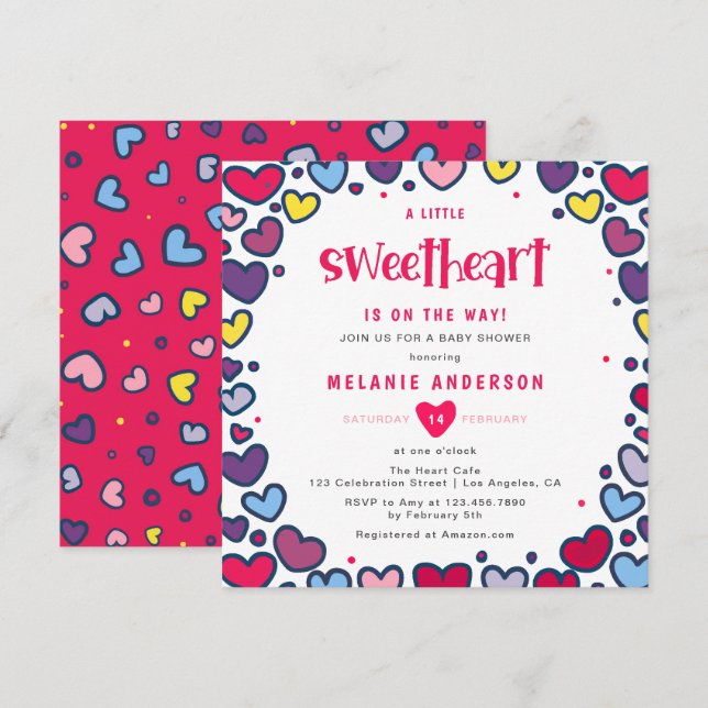 Colourful Hearts A Little Sweetheart Baby Shower Invitation (Front/Back)