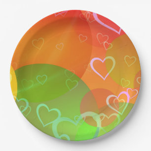 Colourful Hearts and Balloons Abstract Design Paper Plate