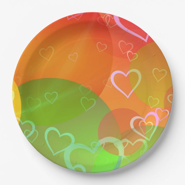 Colourful Hearts and Balloons Abstract Design Paper Plate (Front)